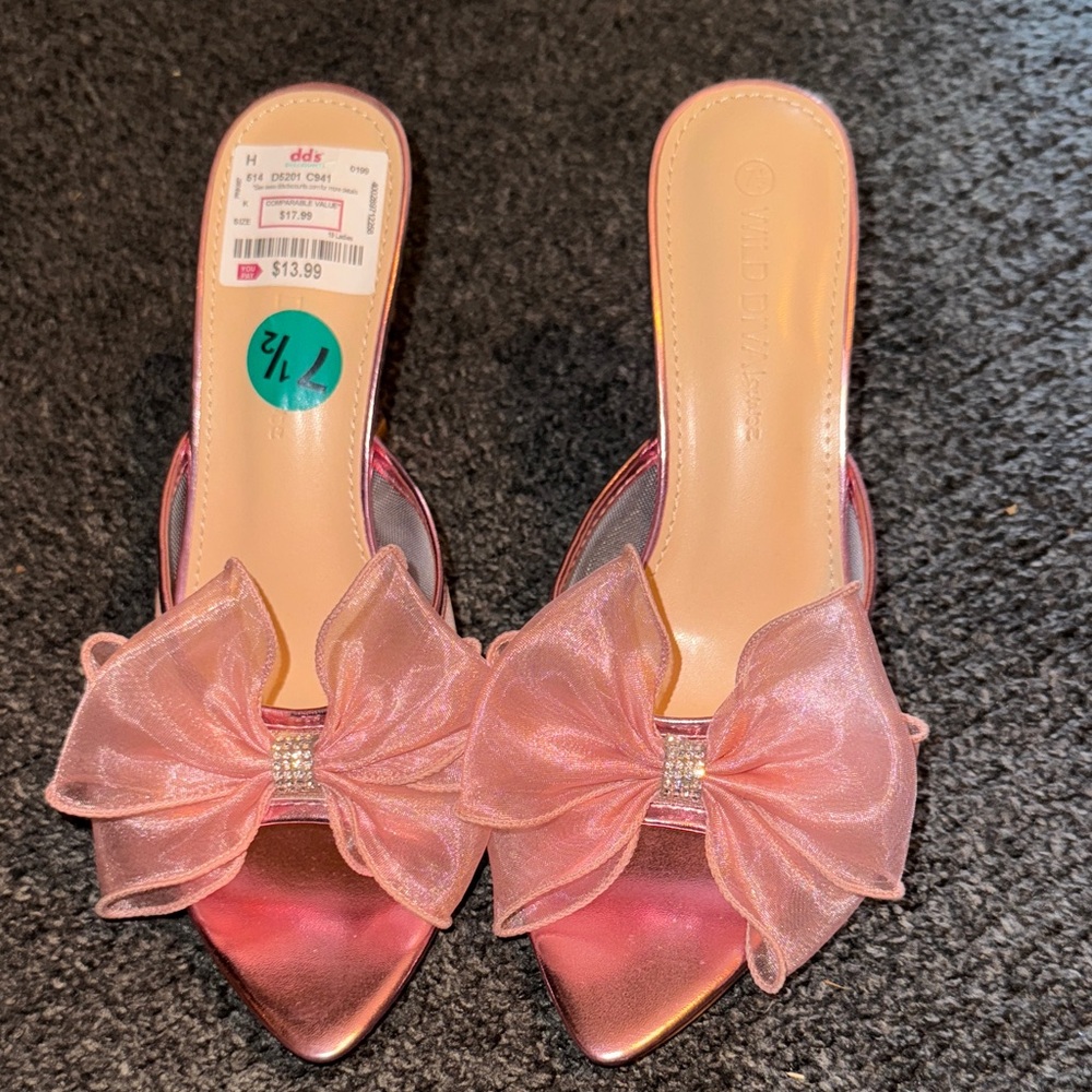 Wild Diva Pink Satin Bow Mules